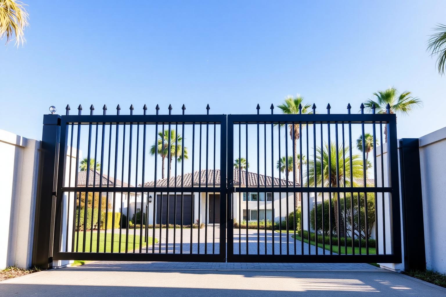 Modern automatic driveway gate at a Long Beach, California residence
